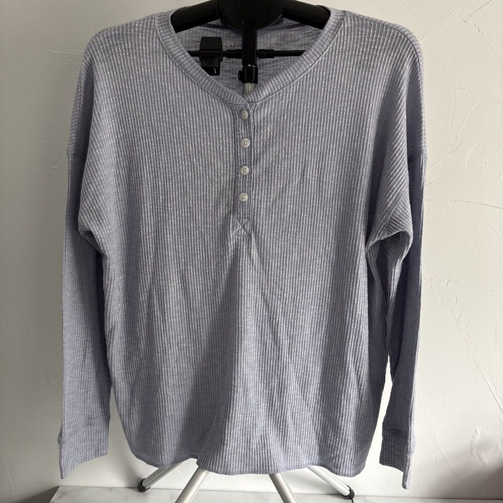 American Eagle Soft Ribbed Button Front Henley Top Light Lavender Women Medium